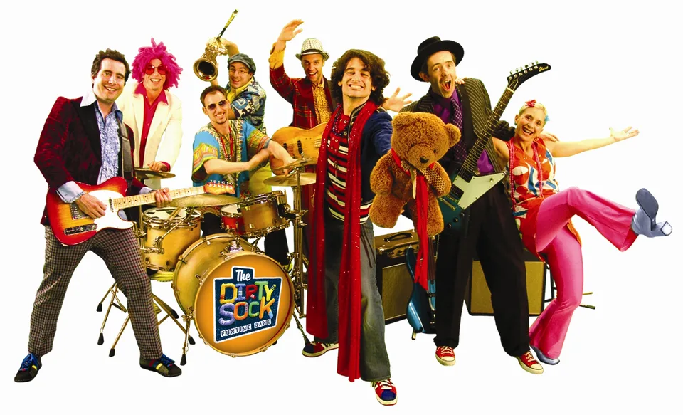 Dirty Sock Funtime Band photo of kids music band with drums